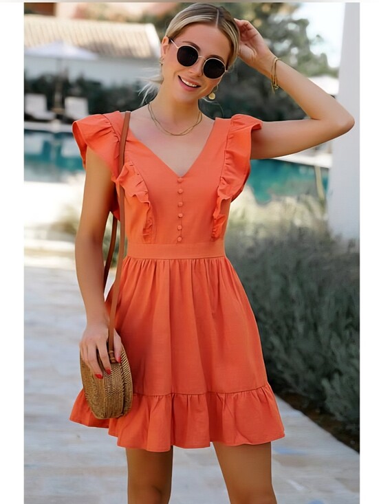 Ditzys Boutique Dresses & Skirts - Pumpkin Spice Orange Mini Dress With Ruffles Flutter Sleeves